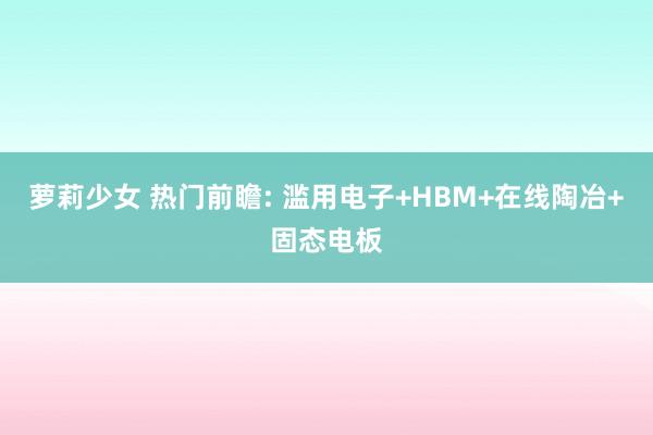 萝莉少女 热门前瞻: 滥用电子+HBM+在线陶冶+固态电板