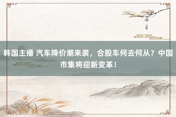 韩国主播 汽车降价潮来袭，合股车何去何从？中国市集将迎新变革！