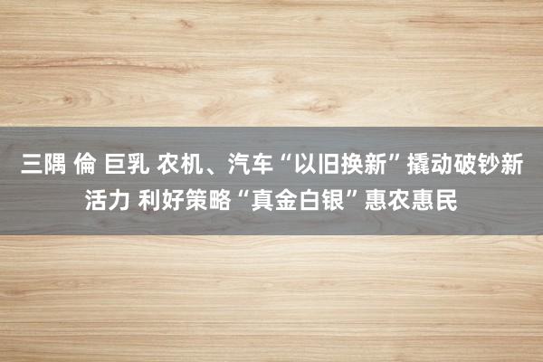 三隅 倫 巨乳 农机、汽车“以旧换新”撬动破钞新活力 利好策略“真金白银”惠农惠民