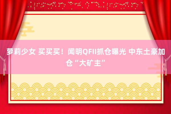 萝莉少女 买买买！闻明QFII抓仓曝光 中东土豪加仓“大矿主”