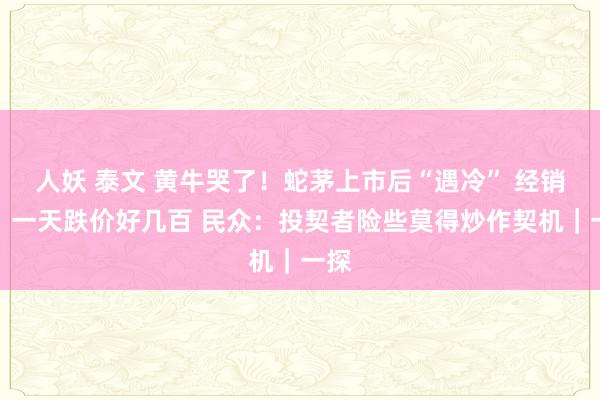 人妖 泰文 黄牛哭了！蛇茅上市后“遇冷” 经销商：一天跌价好几百 民众：投契者险些莫得炒作契机｜一探